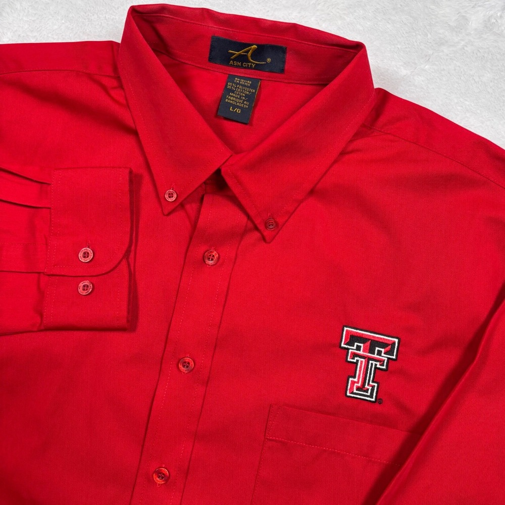 Texas Tech Red Raiders Button Down Shirt Men L Red Embroidered Logo Heavy Alumni